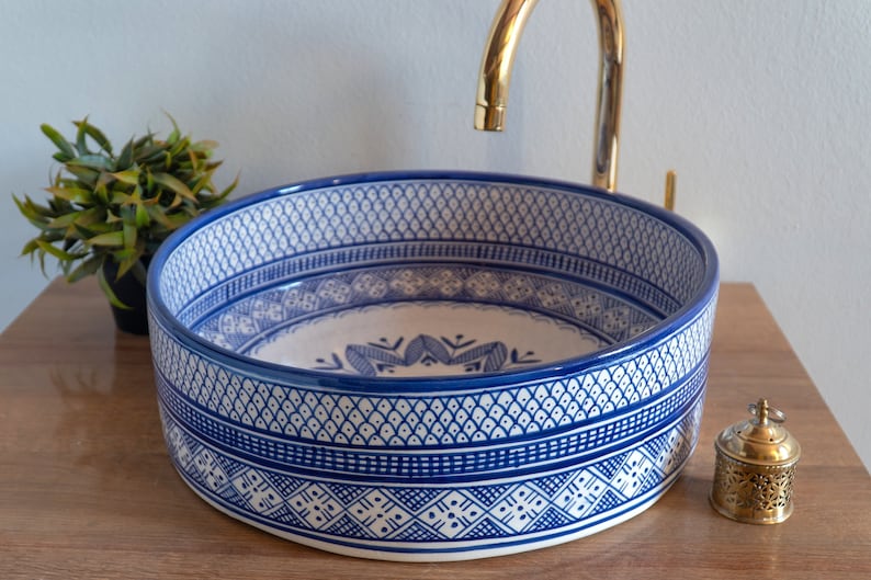 Moroccan sink | moroccan ceramic sink | bathroom sink | moroccan bathroom basin | moroccan sink bowl | Blue sink bowl #40