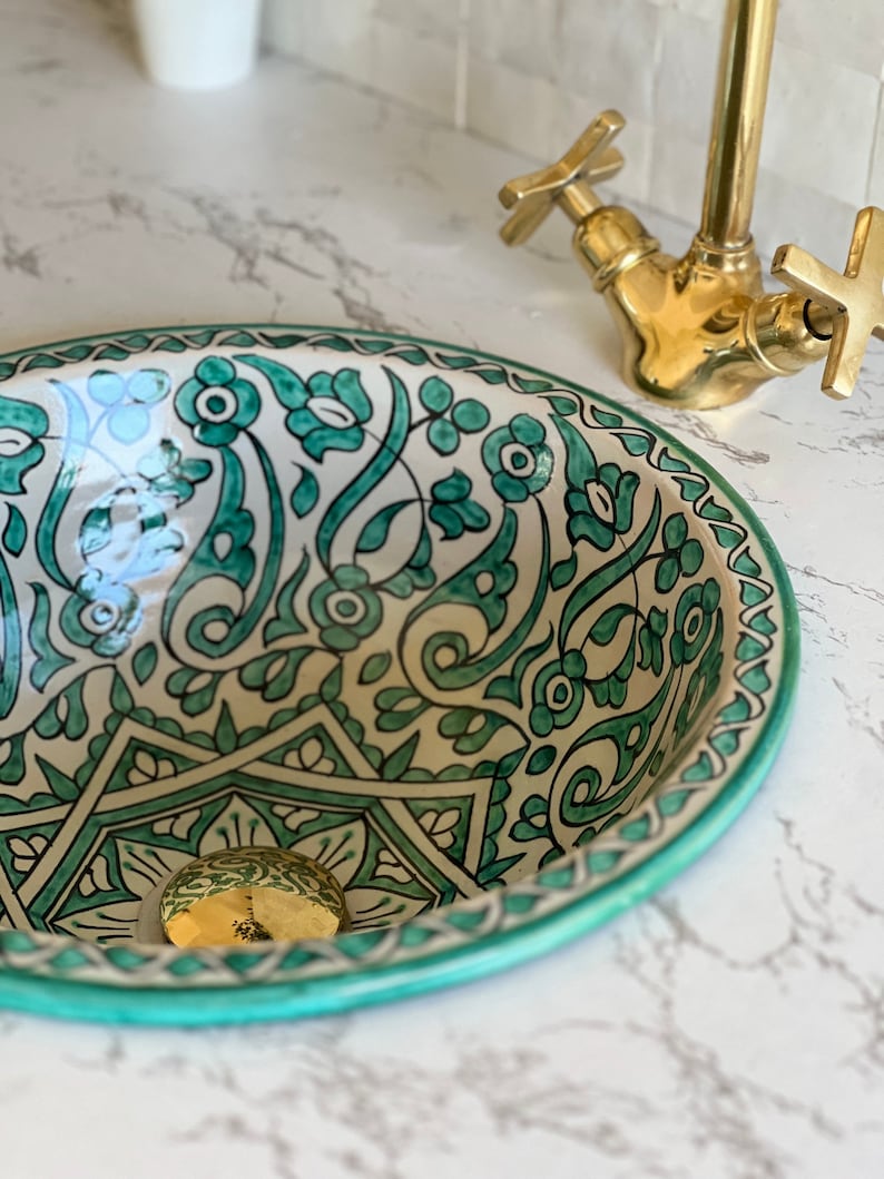 Moroccan sink | moroccan ceramic sink | bathroom sink | moroccan bathroom basin | moroccan sink bowl | Green sink bowl #50