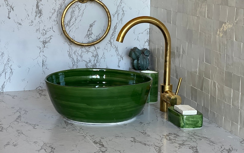 Moroccan sink | moroccan ceramic sink | bathroom sink | moroccan bathroom basin | moroccan sink bowl | Green sink bowl #46
