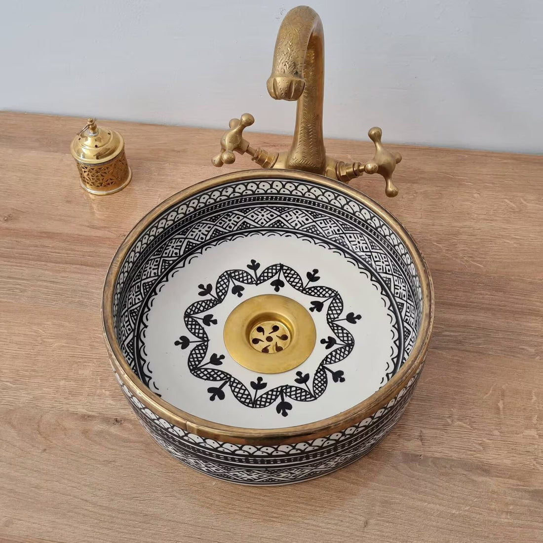 Handmade Moroccan Ceramic Sink Brass rim #XA1