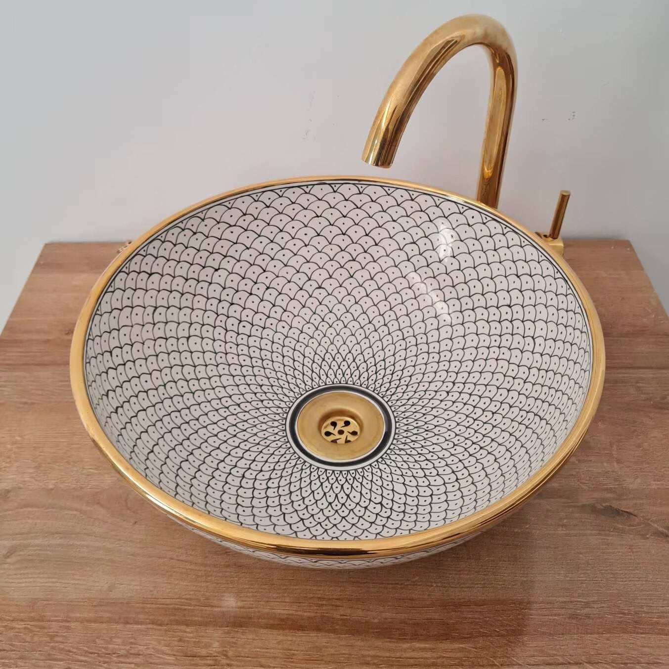Handmade Moroccan Ceramic Sink 14K Carat Golden rim #70