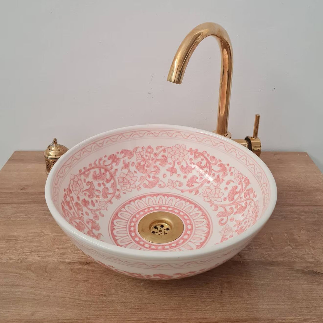  Handmade Moroccan Ceramic Sink Golden rim 14k karat #143