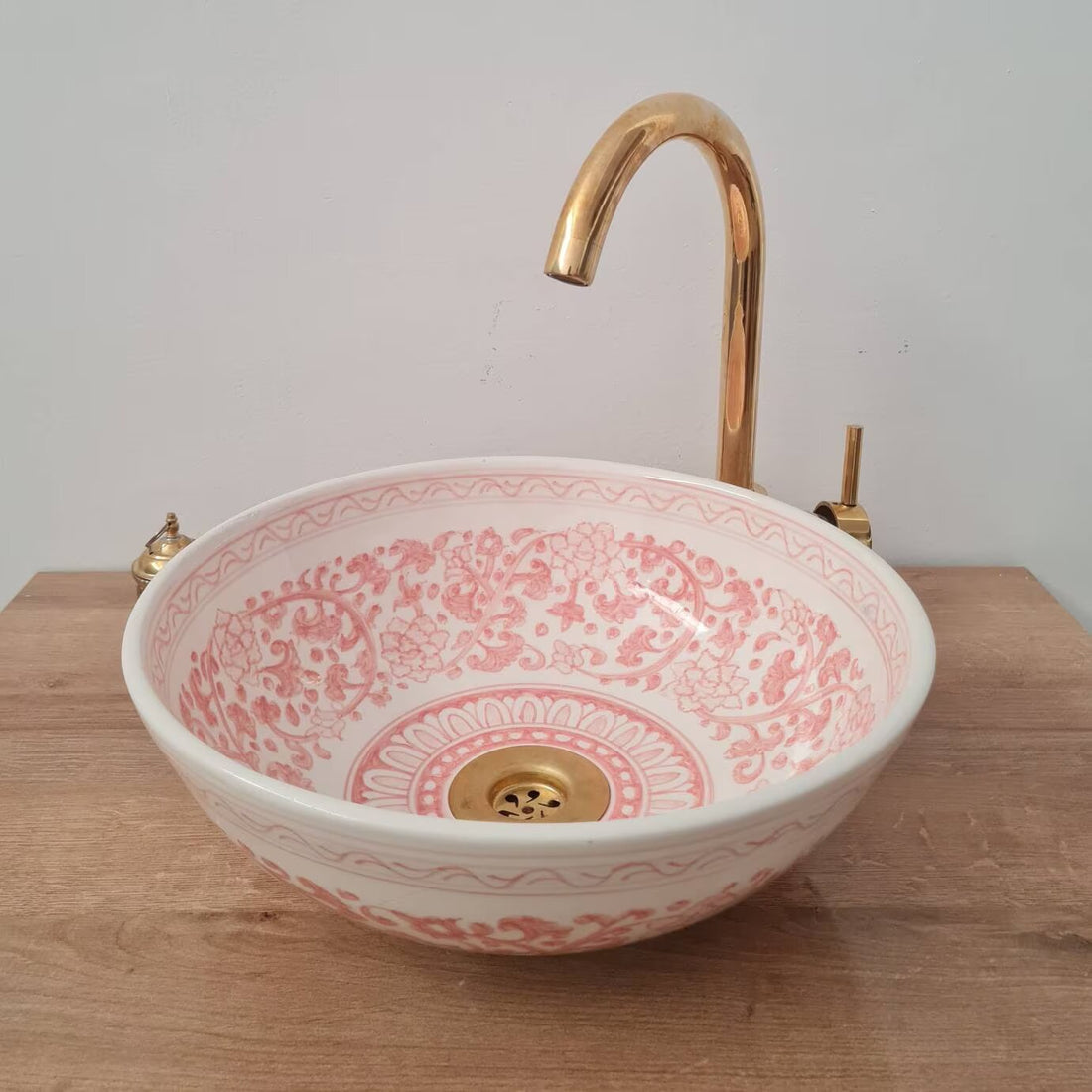  Handmade Moroccan Ceramic Sink Golden rim 14k karat #143