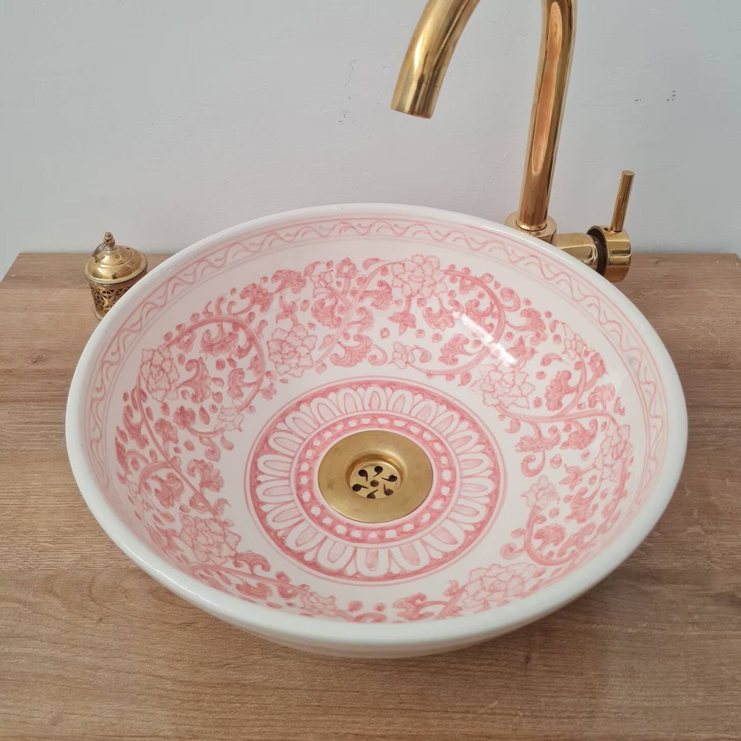  Handmade Moroccan Ceramic Sink Golden rim 14k karat #143