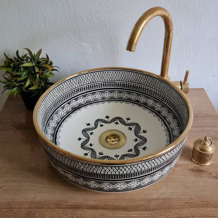 Handmade Moroccan Ceramic Sink 14K Carat Golden rim #71