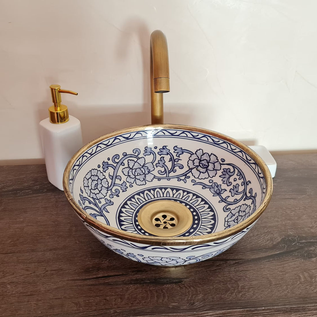 Handmade Moroccan Ceramic Sink Brass rim #63