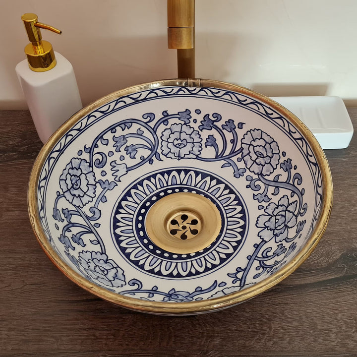 Handmade Moroccan Ceramic Sink Brass rim #63