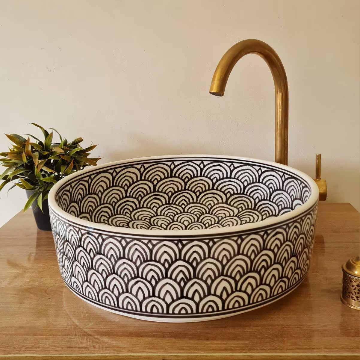 Moroccan sink | moroccan ceramic sink | bathroom sink | moroccan bathroom basin | cloakroom basin | Bllack and white #16