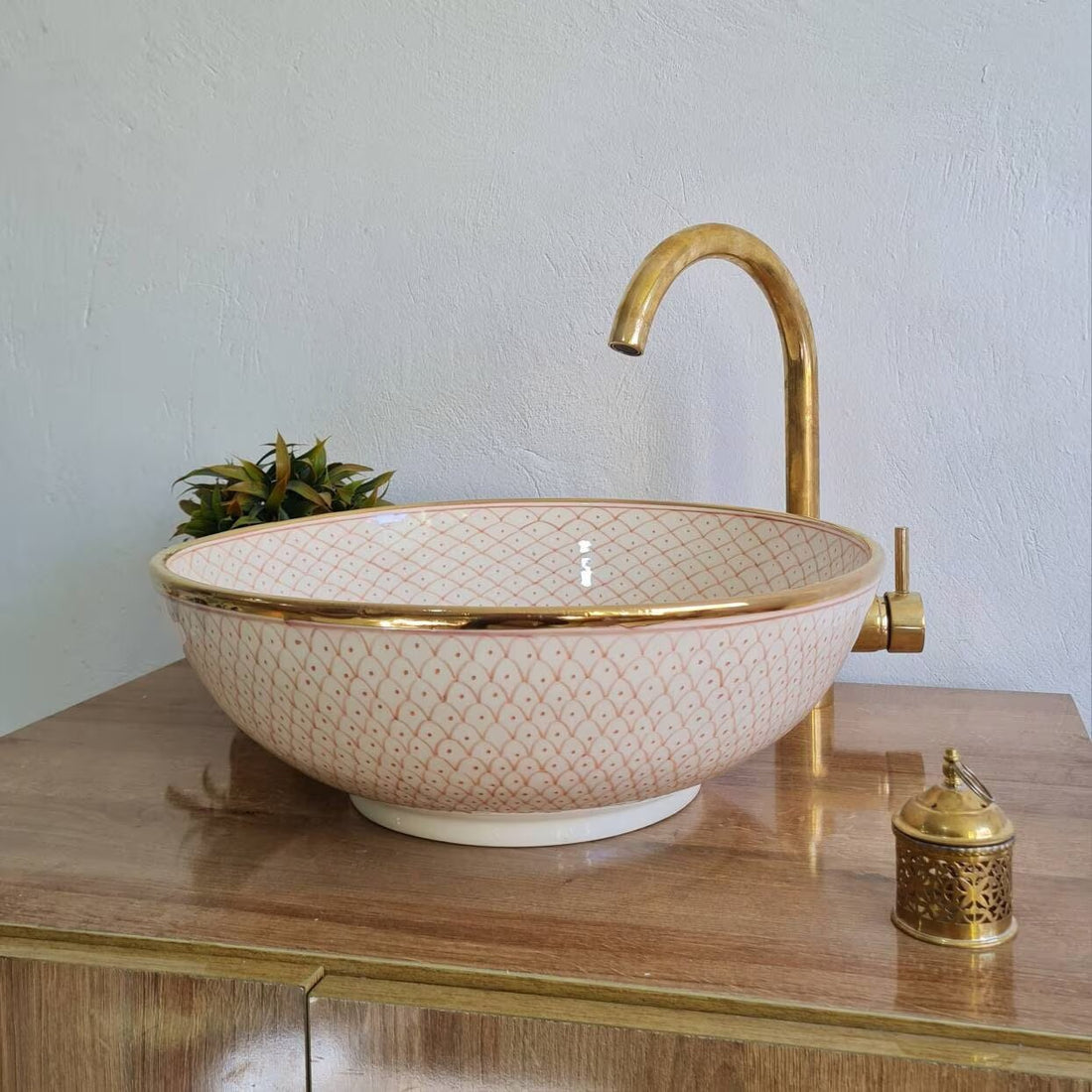 Handmade Moroccan Ceramic Sink 14K Carat Golden rim #74