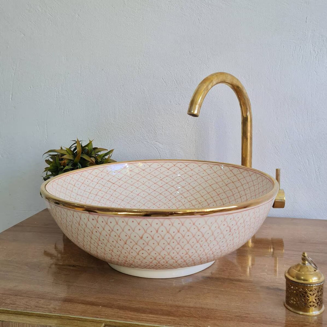 Handmade Moroccan Ceramic Sink 14K Carat Golden rim #74