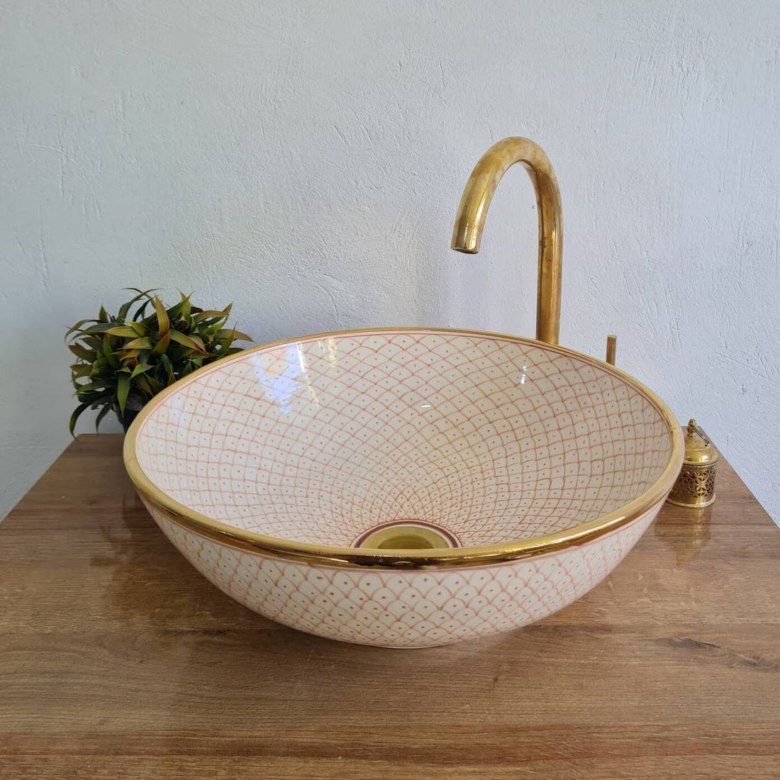 Handmade Moroccan Ceramic Sink 14K Carat Golden rim #74