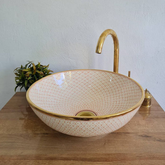 14K Carat Gold contour bathroom sink | Hand painted ceramic sink #74