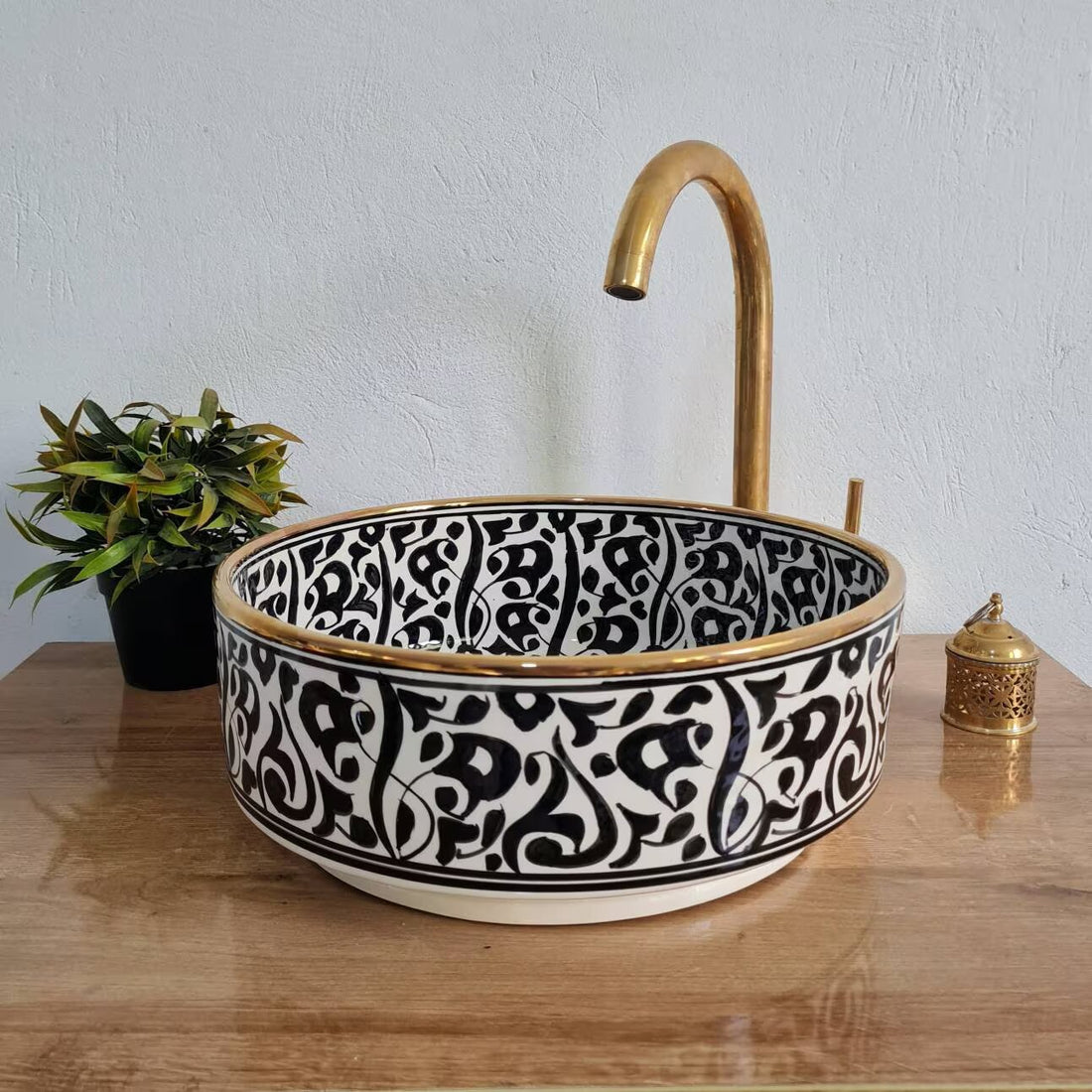 Handmade Moroccan Ceramic Sink 14K Carat Golden rim #73