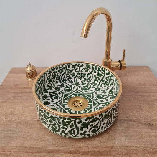 14K Carat Gold contour bathroom sink | Hand painted ceramic sink #72