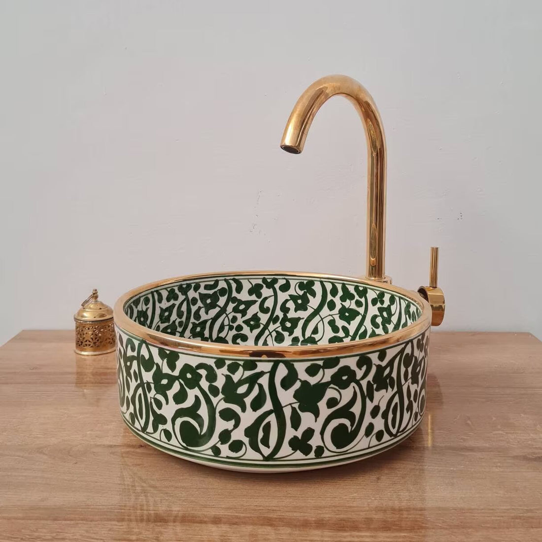 Handmade Moroccan Ceramic Sink 14K Carat Golden rim #72