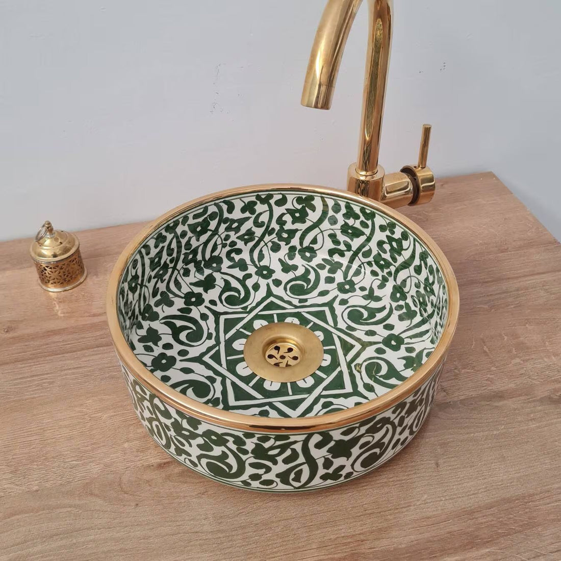 Handmade Moroccan Ceramic Sink 14K Carat Golden rim #72