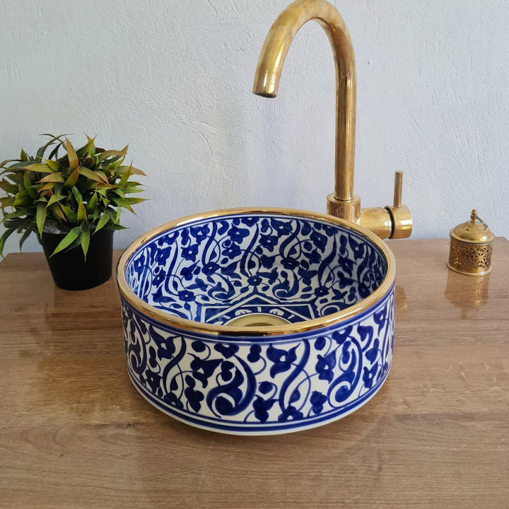 Handmade Moroccan Ceramic Sink 14K Carat Golden rim#64