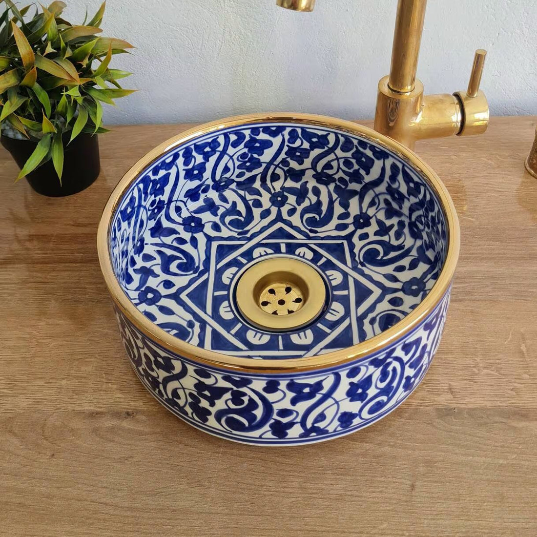 Handmade Moroccan Ceramic Sink 14K Carat Golden rim#64