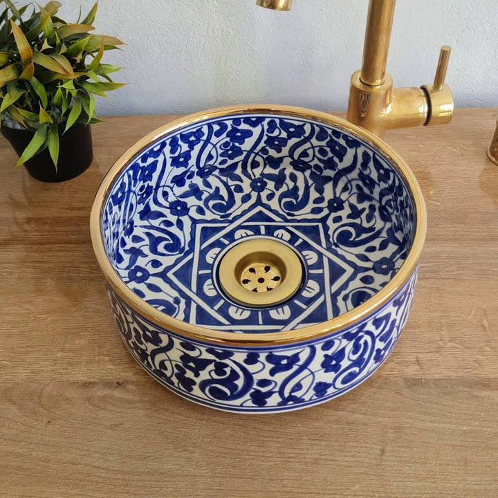 Handmade Moroccan Ceramic Sink 14K Carat Golden rim#64