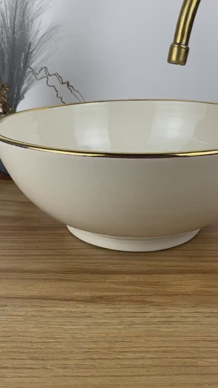 Handmade Moroccan Ceramic Sink Golden Rim 14k Carats #255