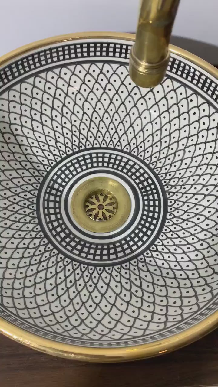 Handmade Moroccan Ceramic Sink Golden rim 14k karat #20B