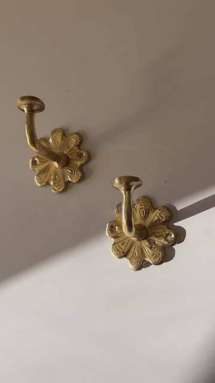 Handmade Unlacquered Brass Wall Hook Set | 4 Brass Hooks