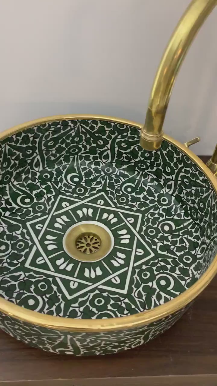 Handmade Moroccan Ceramic Sink Golden rim 14k karat #20H