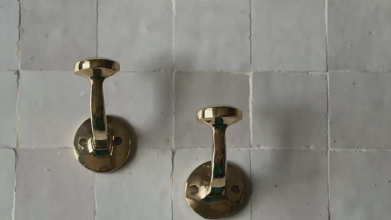 Handmade Unlacquered Brass Wall Hook Set | 4 Brass Hooks