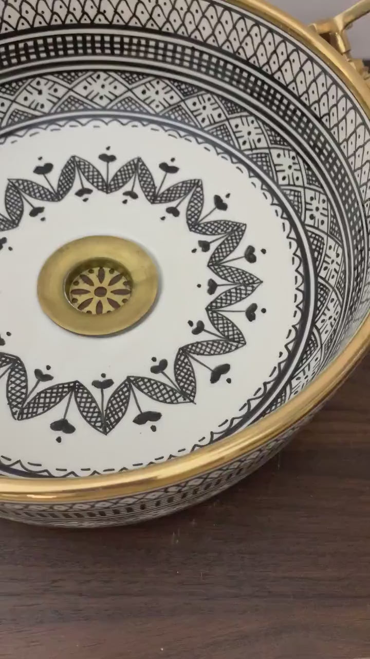  Handmade Moroccan Ceramic Sink Golden rim 14k karat #20F
