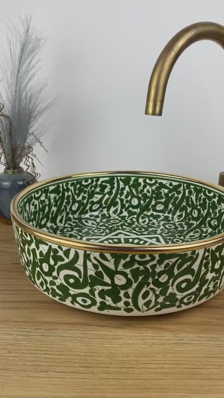 Handmade Moroccan Ceramic Sink Golden Rim 14k Carats #260