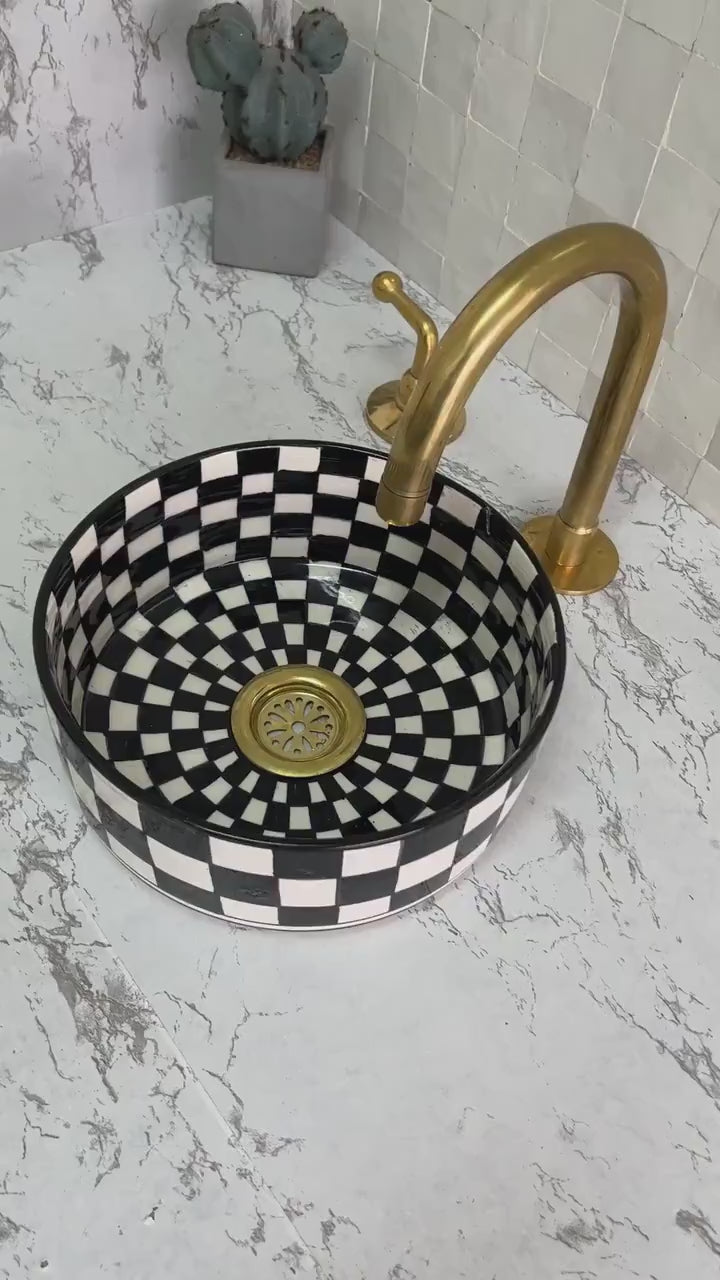 Handmade Moroccan Ceramic Sink - chackered #52