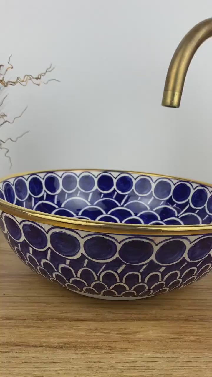 Handmade Moroccan Ceramic Sink with Brass Cover #258