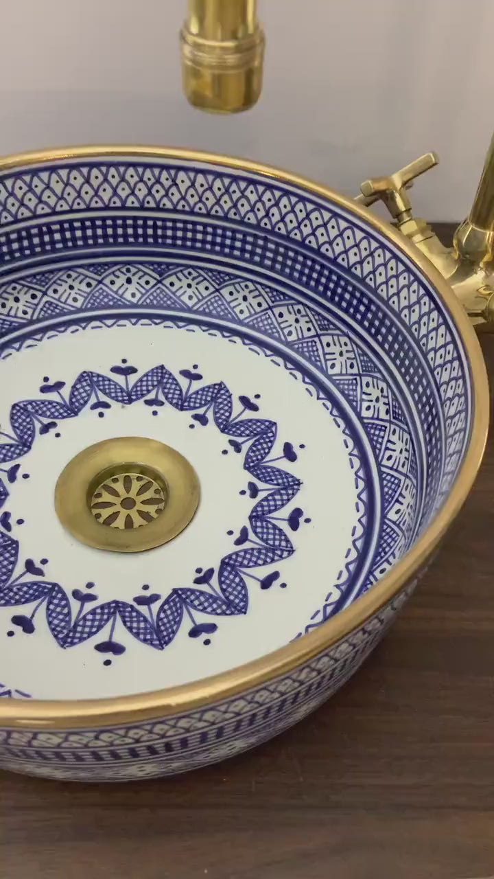  Handmade Moroccan Ceramic Sink Golden rim 14k karat #20G