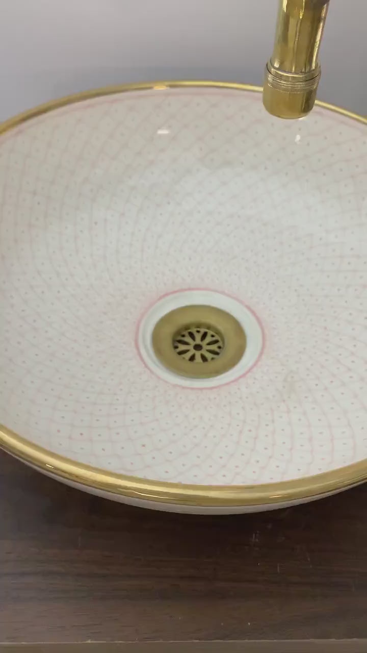 Handmade Moroccan Ceramic Sink Golden rim 14k karat #20E