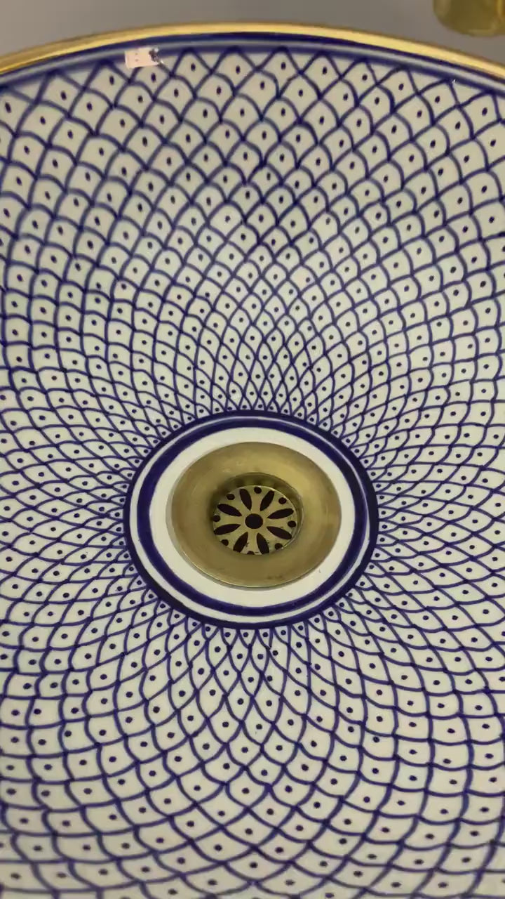 Handmade Moroccan Ceramic Sink Golden rim 14k karat #20C