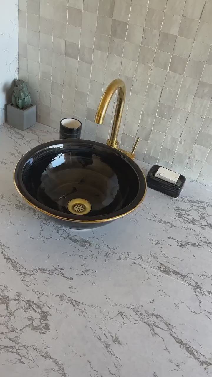  Handmade Moroccan Ceramic Sink Golden rim 14k #122