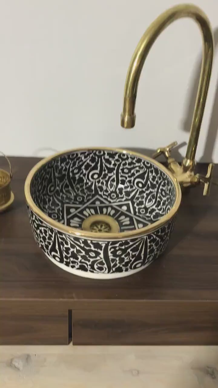 Handmade Moroccan Ceramic Sink 14K Carat Golden rim #64A