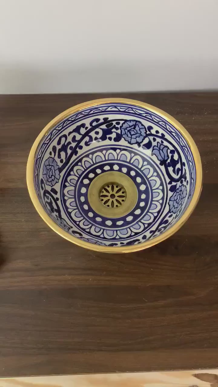 Handmade Moroccan Sink 14K Carat Gold rim bathroom sink | Hand painted ceramic sink | Bathroom sink #20K
