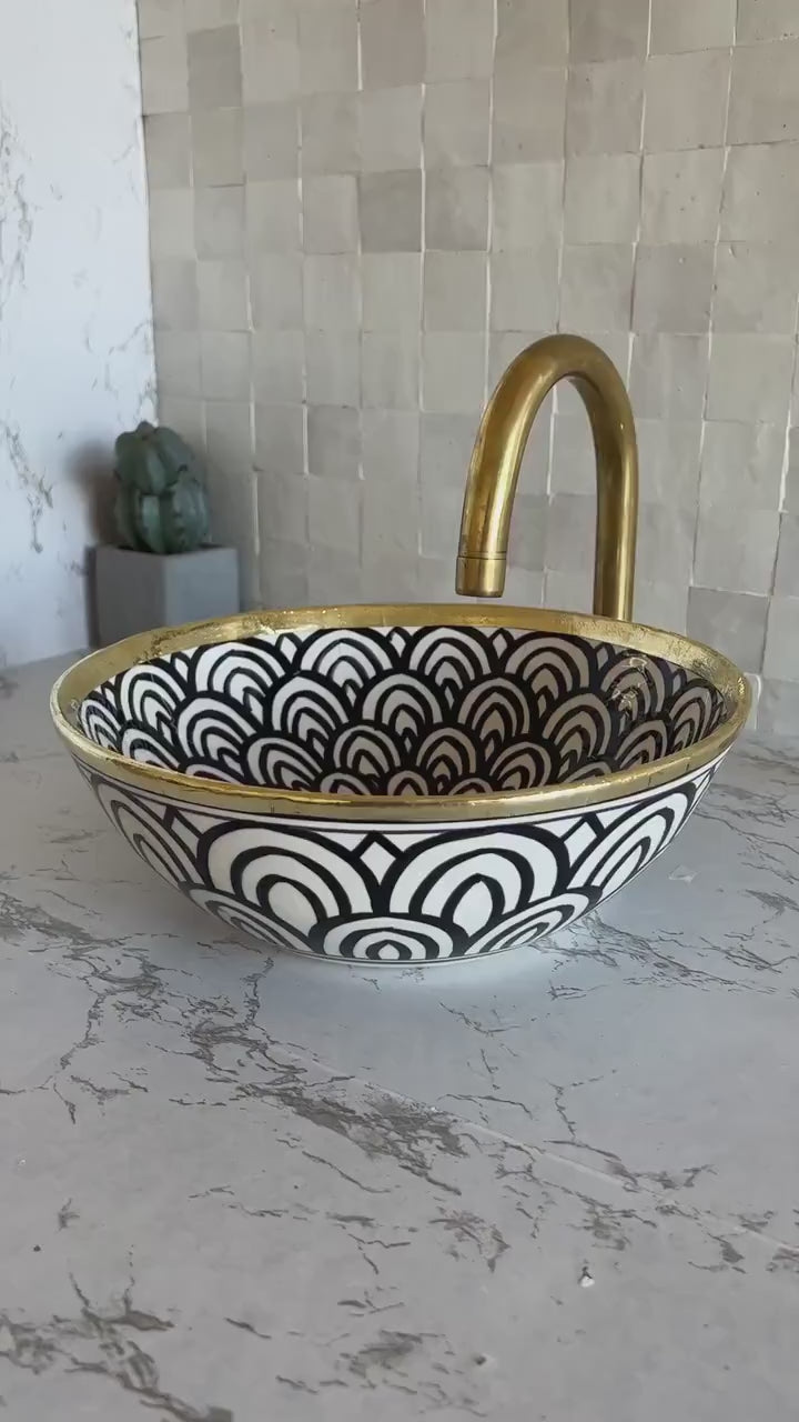 Handmade Moroccan Ceramic Sink Brass rim #128W