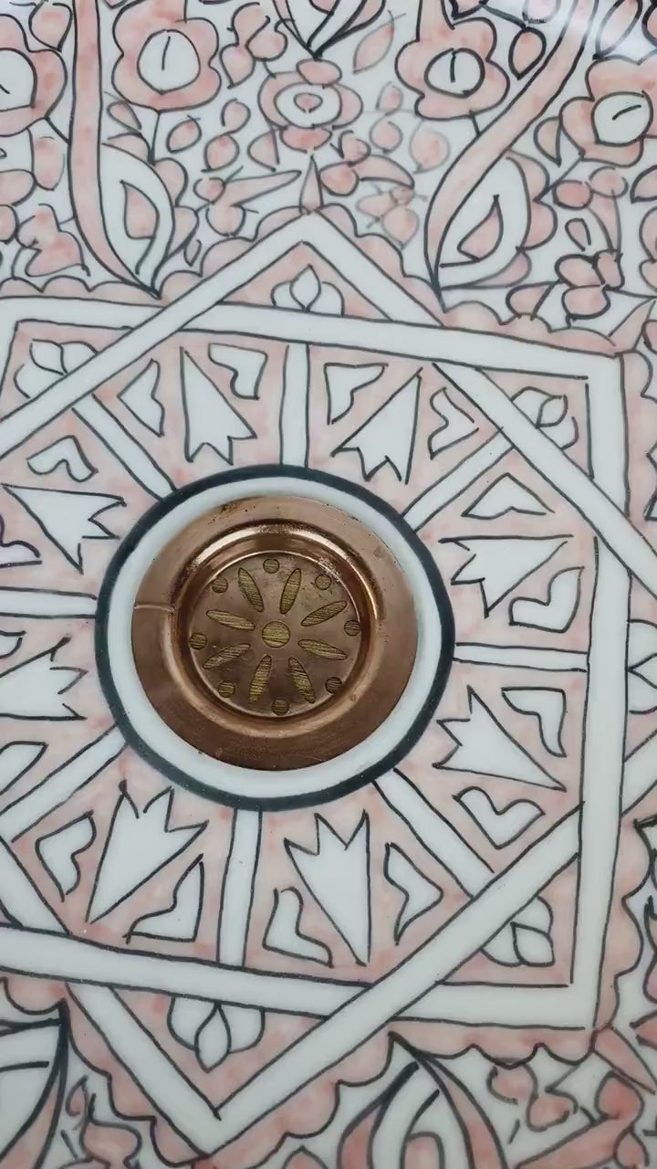 Handmade Moroccan Ceramic Sink Golden Rim 14k Carats #252