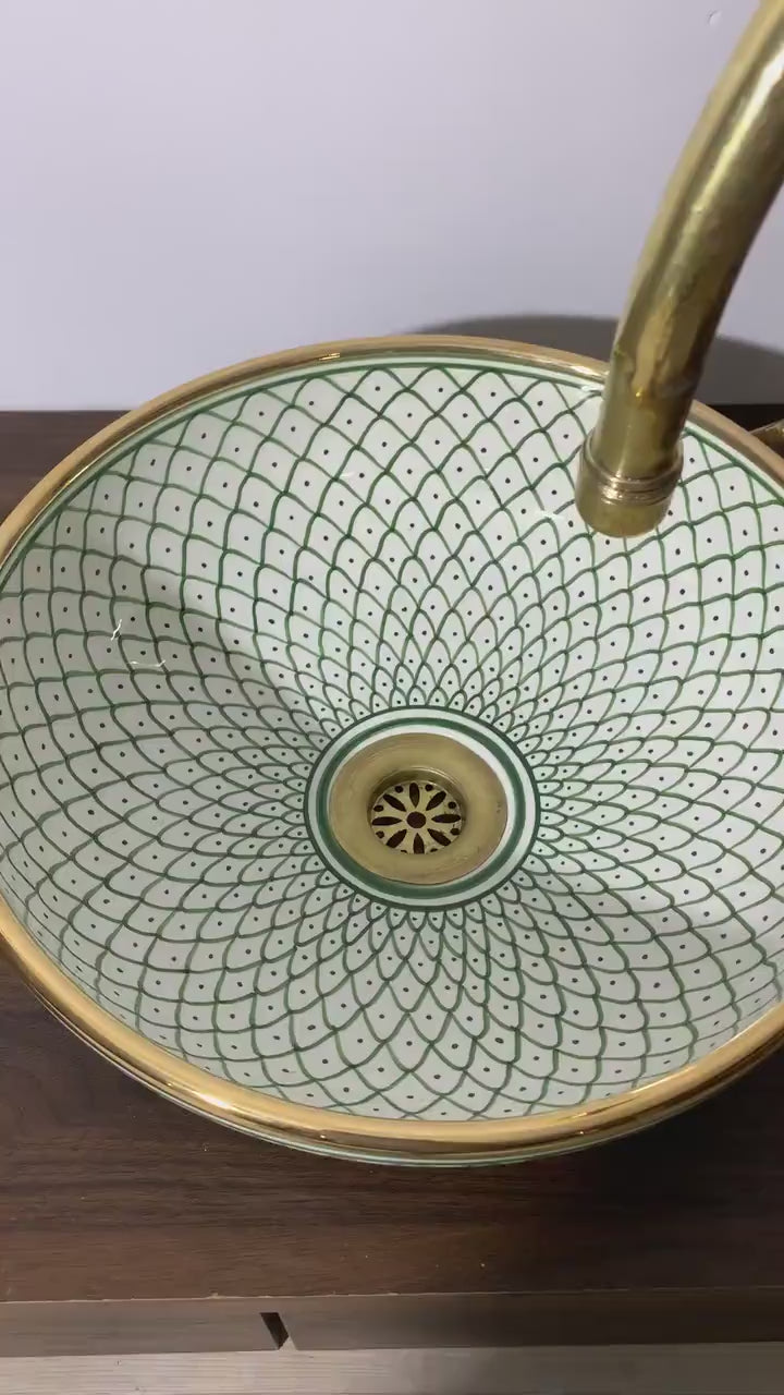 Handmade Moroccan Ceramic Sink Golden rim 14k karat #20D