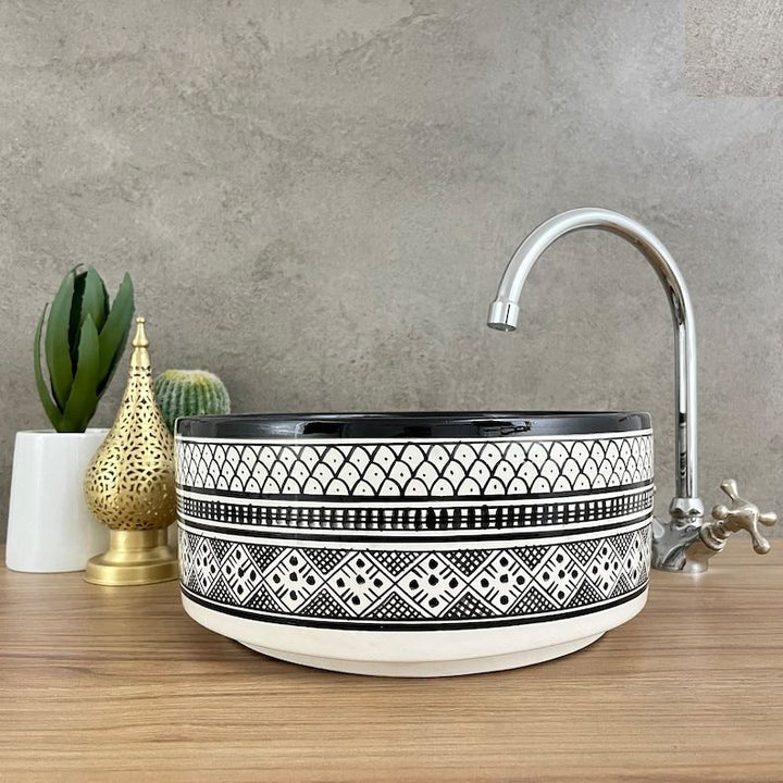 Moroccan sink | moroccan ceramic sink | bathroom sink | moroccan bathroom basin | cloakroom basin | Black and white sink bowl #185Q