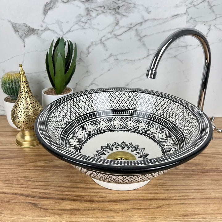 Moroccan sink | moroccan ceramic sink | bathroom sink | moroccan bathroom basin | cloakroom basin | Black and white sink bowl #185S