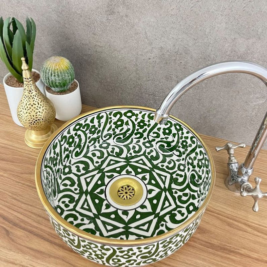Handmade Moroccan Sink 14K Carat Gold rim - bathroom sink | Hand painted ceramic sink | Bathroom sink #20P