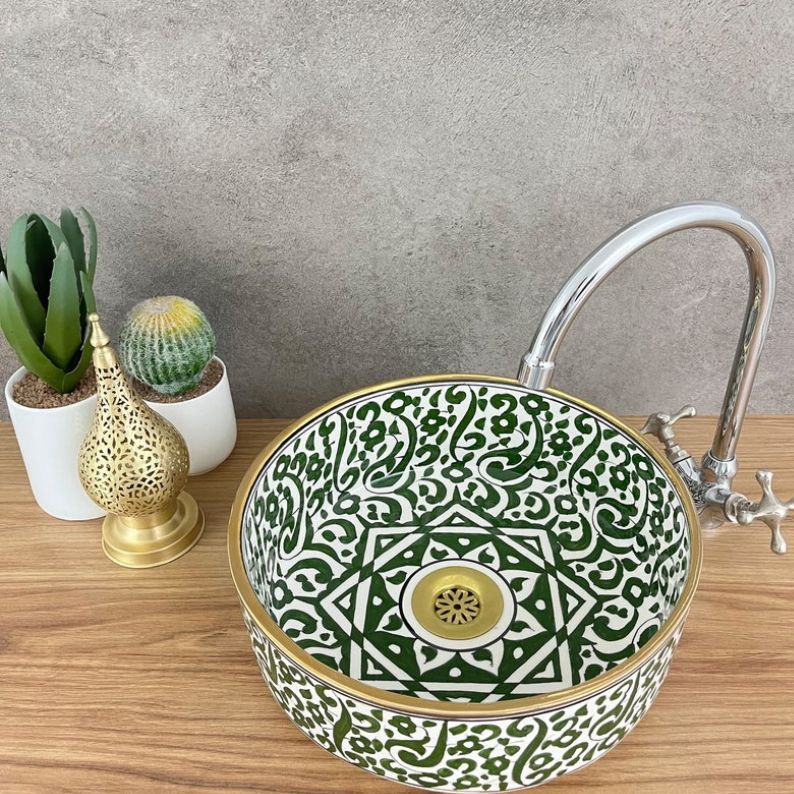 Handmade Moroccan Sink 14K Carat Gold rim - bathroom sink | Hand painted ceramic sink | Bathroom sink #20P