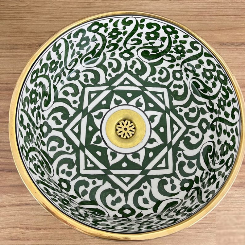 Handmade Moroccan Sink 14K Carat Gold rim - bathroom sink | Hand painted ceramic sink | Bathroom sink #20P