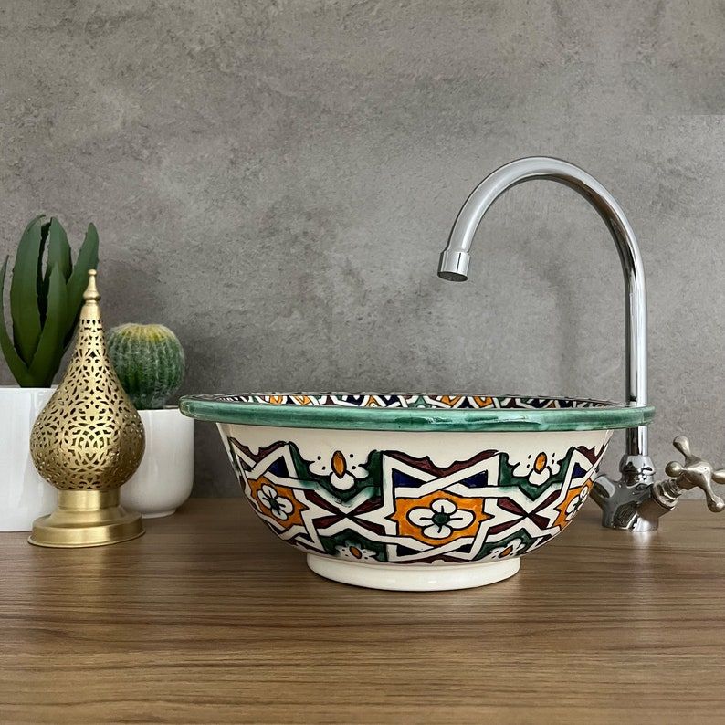 Moroccan sink | moroccan ceramic sink | bathroom sink | moroccan bathroom basin | cloakroom basin | Colorful sink bowl #185V