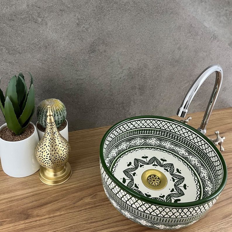 Elegant green bathroom sink | Moroccan sink | Bathroom sink bowl #185J