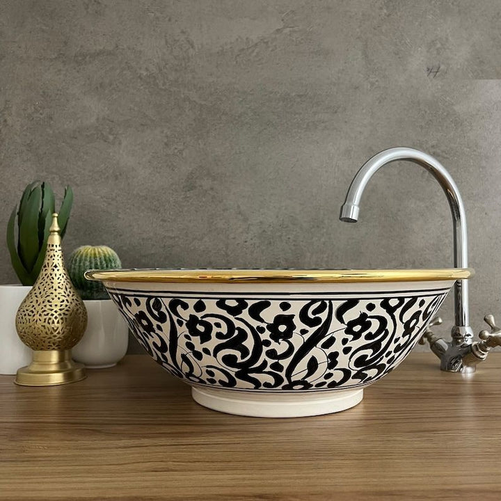 Moroccan sink 14k carats gold rim - Mid century modern bathroom - Washbasin #20T 