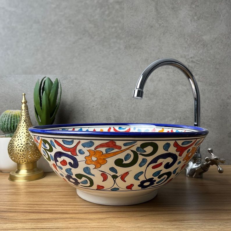 Moroccan sink | moroccan ceramic sink | bathroom sink | moroccan bathroom basin | cloakroom basin | Colorful sink bowl #185T